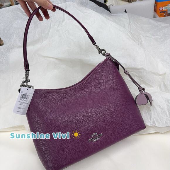 NWT Coach Laurel Shoulder Bag With Flower Charm In Leather CCE35 Plum/Jasmine - Picture 4 of 9